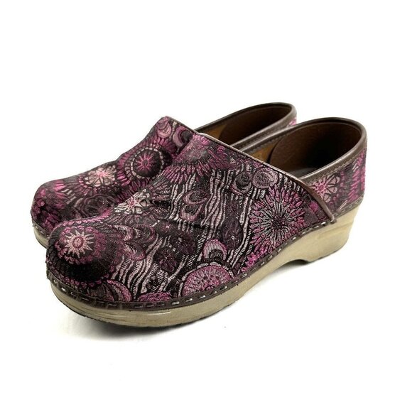 Sanita Clogs 38 Floral Tapestry Slip On Pink Professional Fabric Shoes Womens - Picture 10 of 10